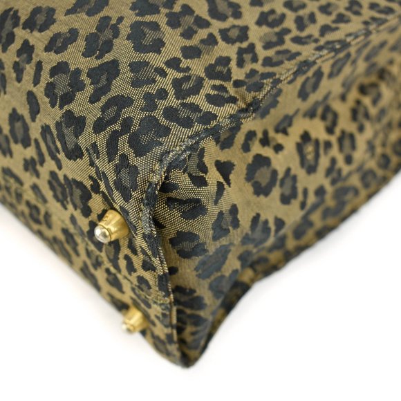 FENDI: Black/Brown, Leopard Print "FF" Logo & "Epi" Leather Tote Bag (wo) - Picture 7 of 12